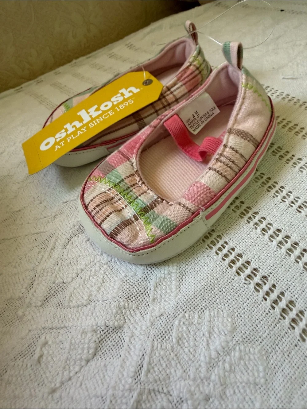 OshKosh B'gosh Pink & Green Plaid Baby Slip-On Shoes